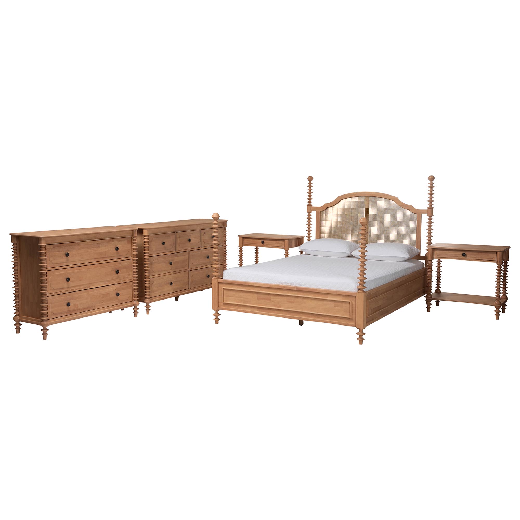 Baxton Studio Neviah 5-Piece Bedroom Set with 1-Drawer Nightstands, King, Beech Brown